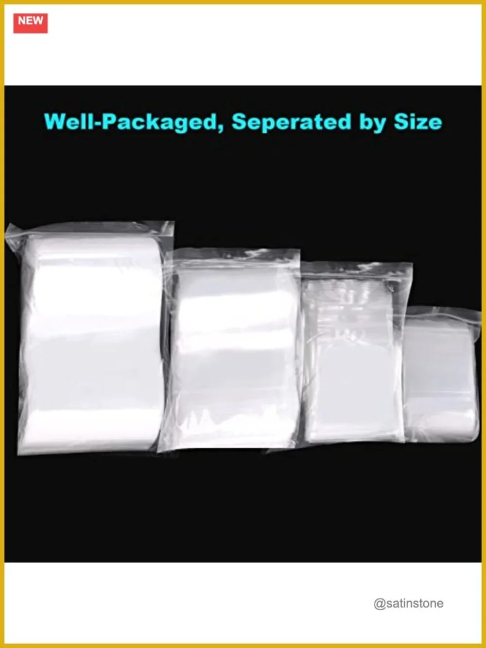 400 Pcs Small Plastic Bags, Clear Resealable 2 Mil, 4 Assorted Sizes, Jewelry